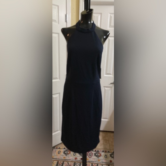NWT New Alex & Eve Ruffled-Back Sheath Halter Dress Navy Size 10 - Picture 2 of 14